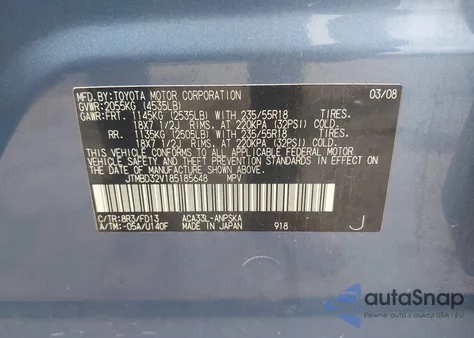 2008 Toyota Rav4 Sport z USA, uszkodzony, nr VIN JTMBD32V185185648